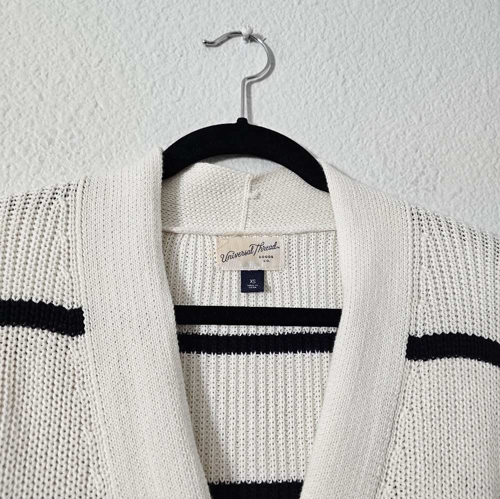 Women's Cream and Black Stripe Button-Front Cardigan Sweater Sz XS - Picture 2 of 6